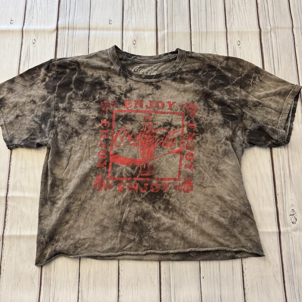 Coca-Cola "Enjoy" Tie-Dye Brown Graphic T-Shirt Size L Made in Mexico‎ Retro